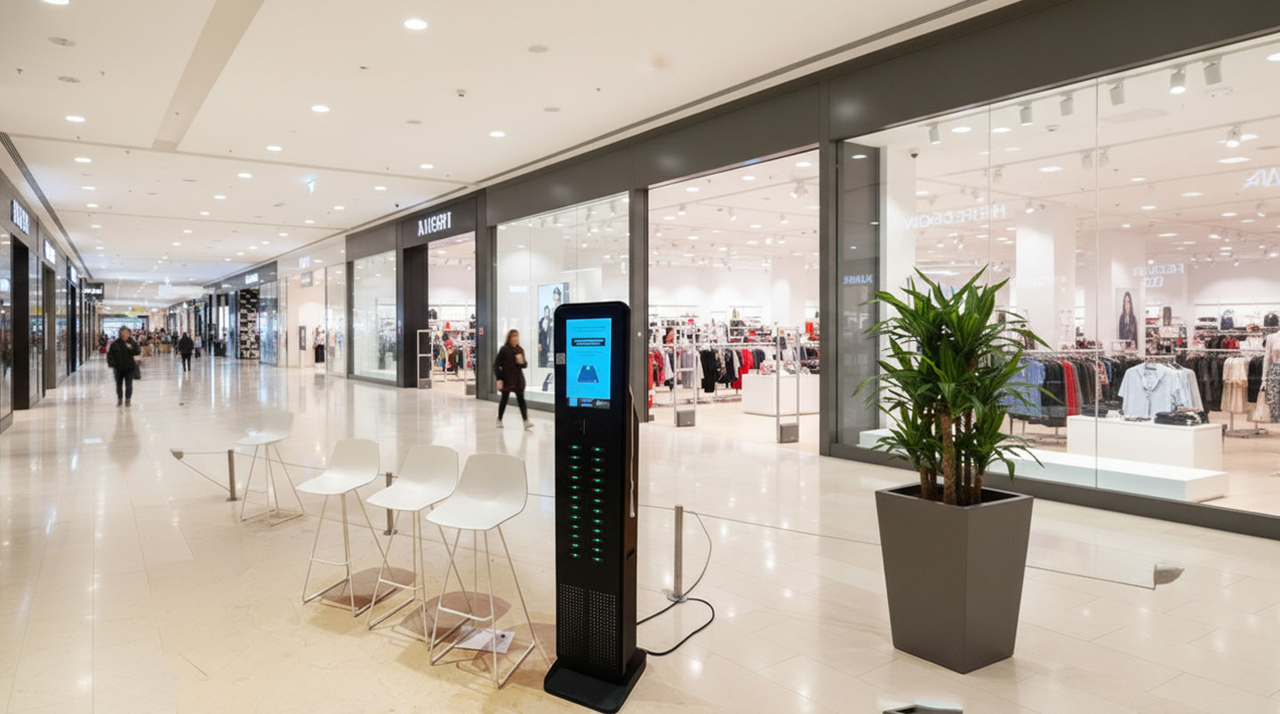 Cliente prenant une batterie sur une borne OneFlash en magasin.