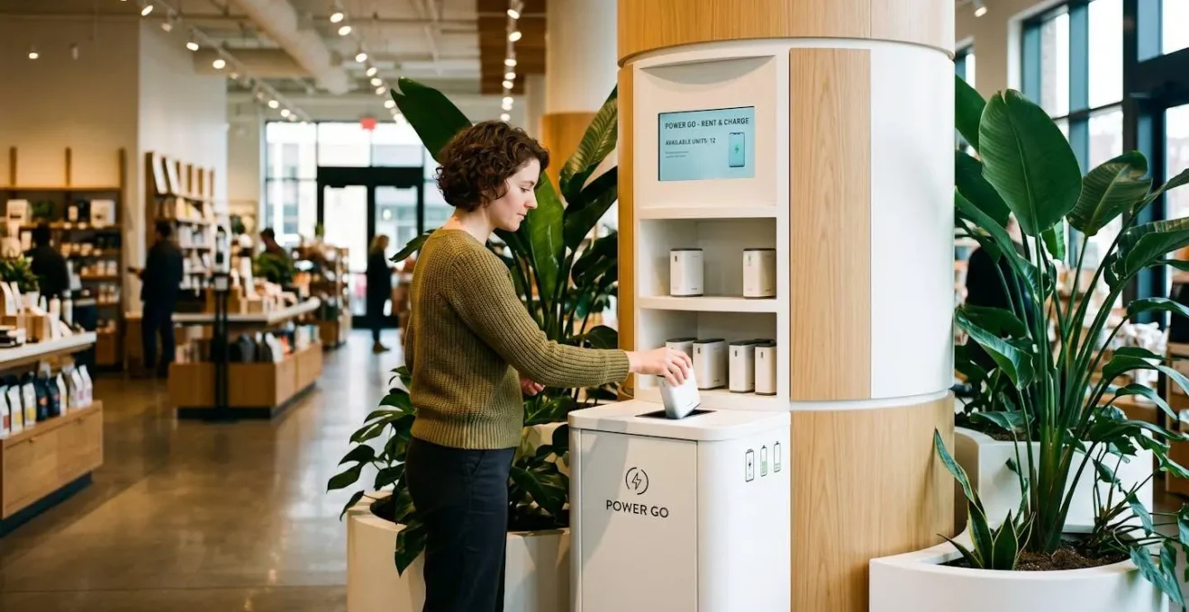 Cliente prenant une batterie sur une borne OneFlash en magasin.